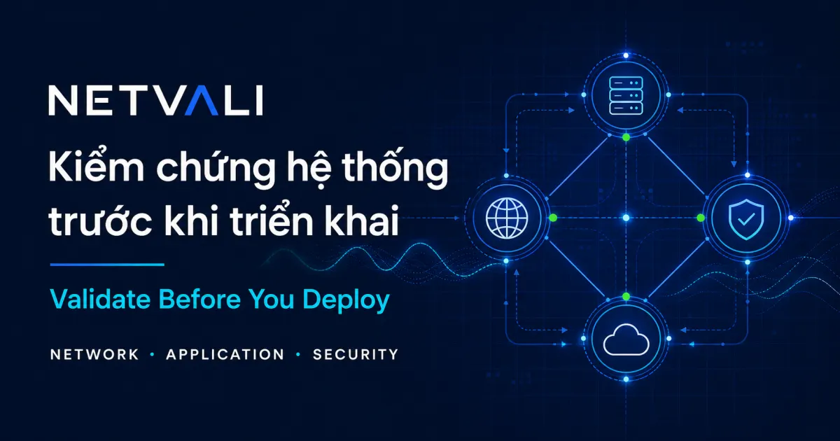Kiến trúc NetVali kết nối kiểm thử mạng, ứng dụng, bảo mật và giám sát dịch vụ