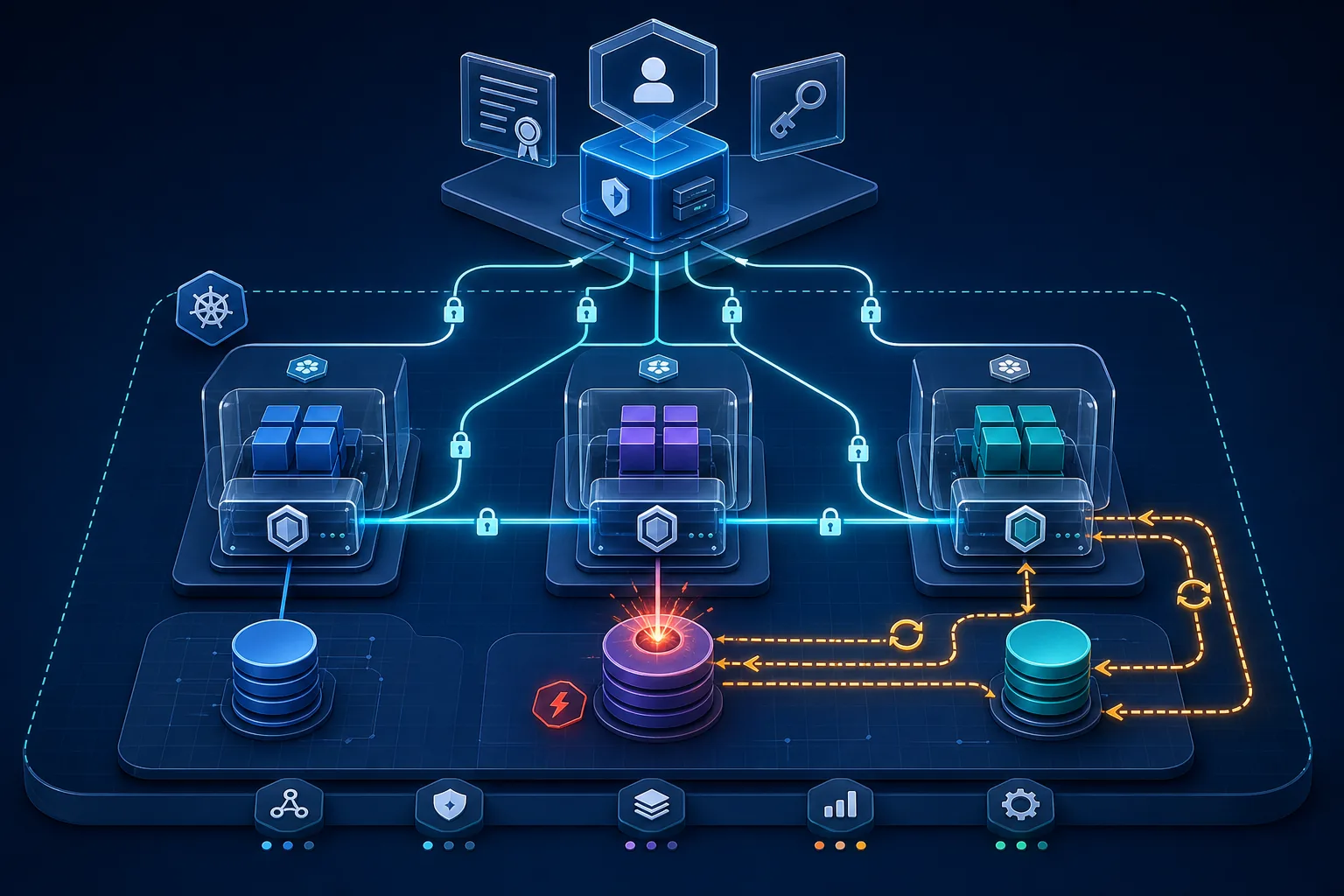 Service mesh nhiều workload với sidecar proxy, control plane, mTLS và fault injection