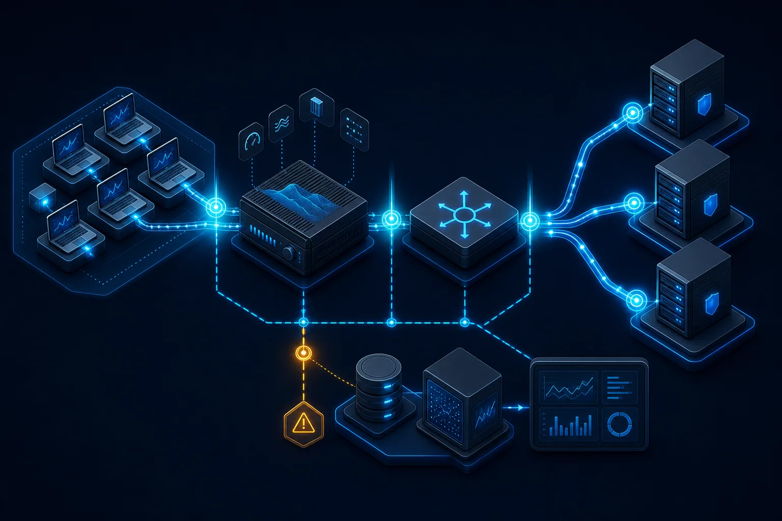 Topology tách client generator, impairment, load balancer, backend và các điểm thu log/trace trong kiểm thử TLS 1.3.