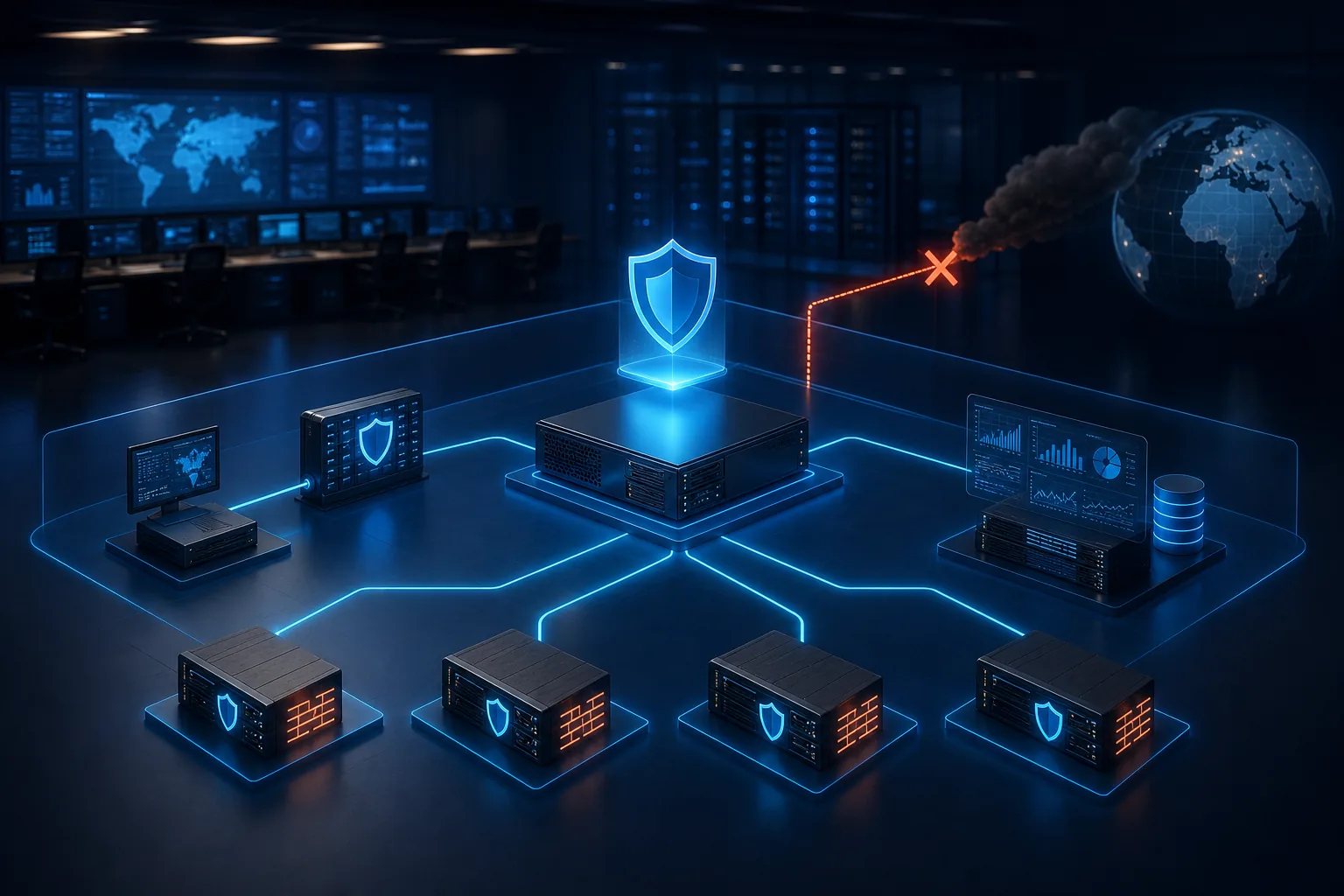 Cisco Secure Firewall Management Center nằm trong mạng quản trị riêng với kiểm soát truy cập và audit log