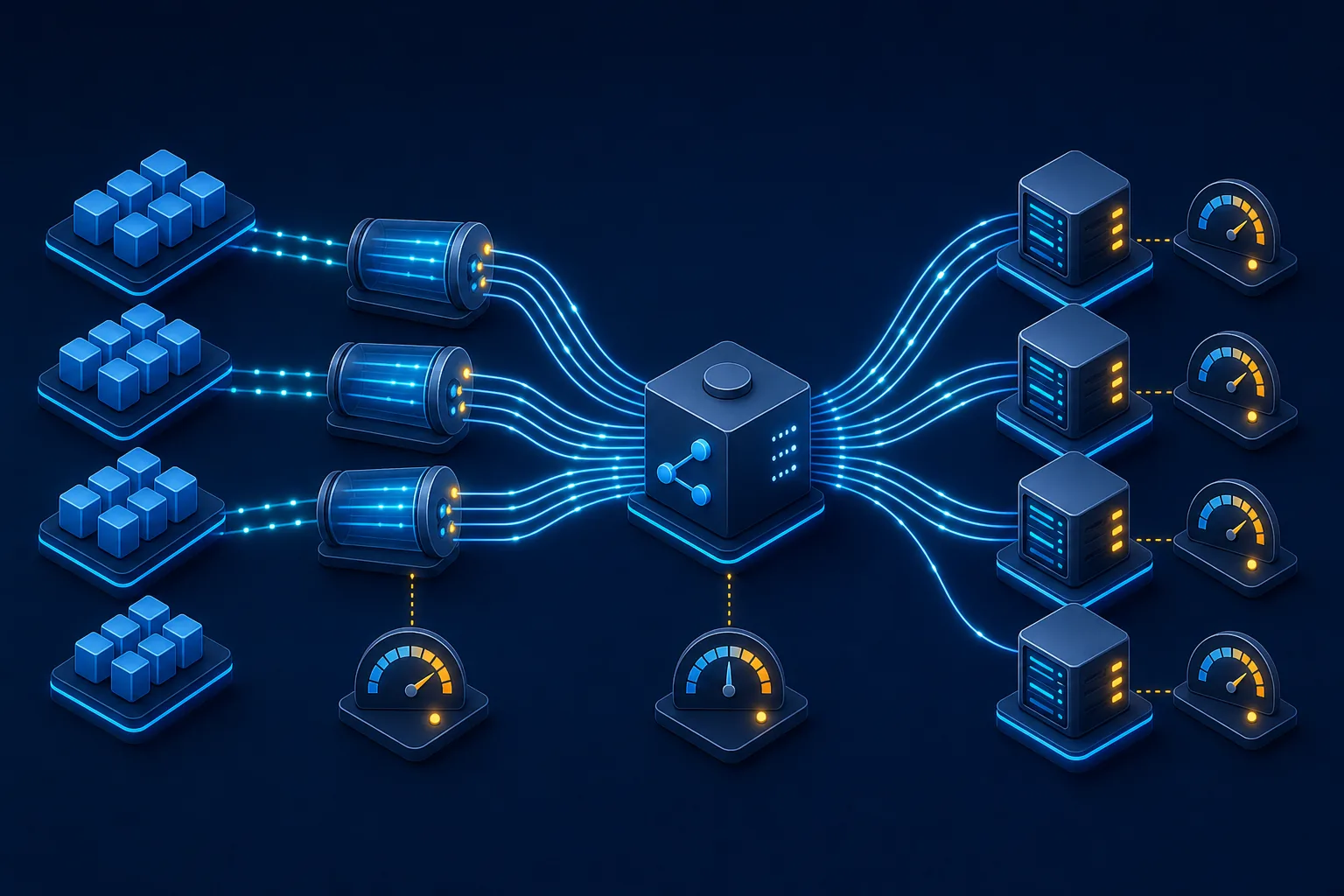 Các lớp từ RPC client đến HTTP/2 connection và cụm gRPC backend trong topology kiểm thử tải.