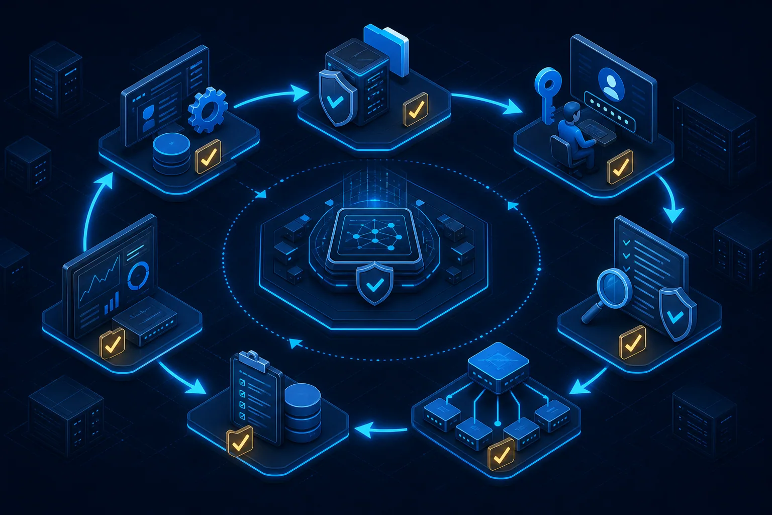 Vòng kiểm chứng hotfix, Trusted Clients, đăng nhập, policy integrity, audit log và giám sát.