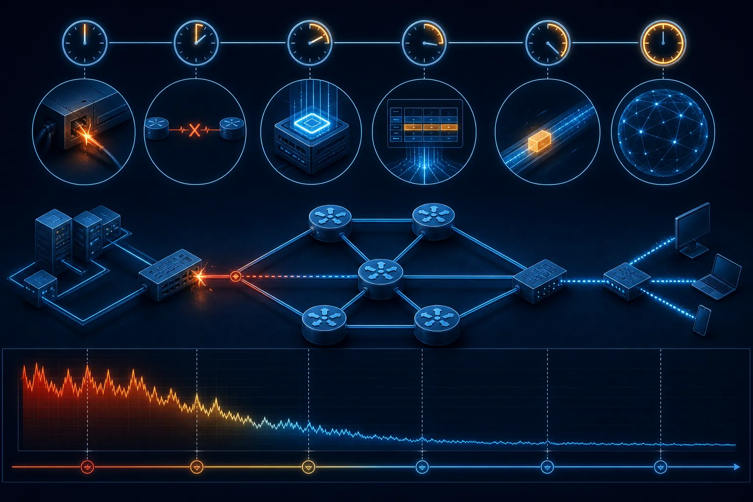 Phân rã thời gian hội tụ từ BFD detection tới dịch vụ ổn định.