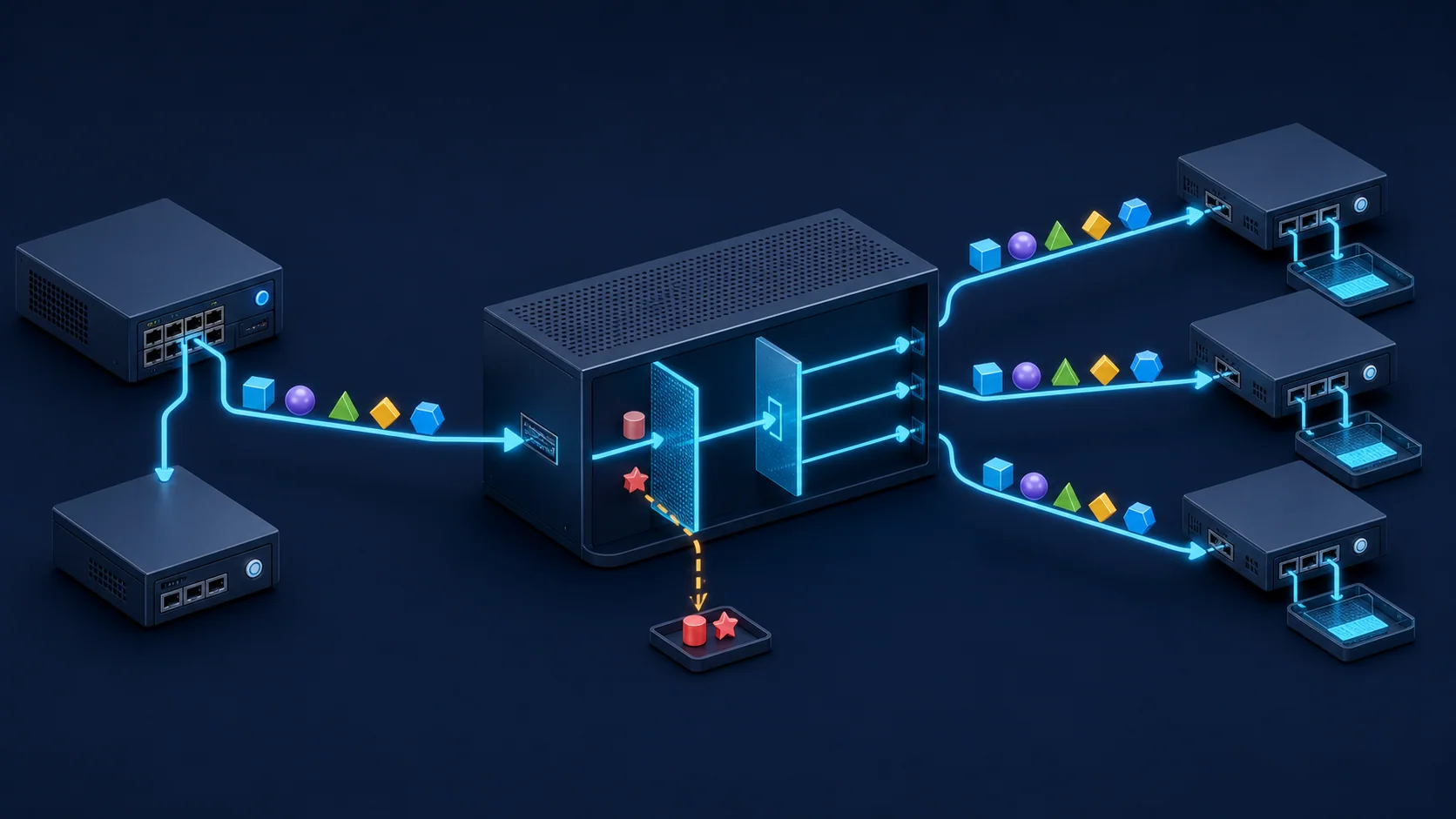 Đối chiếu packet ở ingress và từng egress để xác minh filtering, replication và tính toàn vẹn dữ liệu.