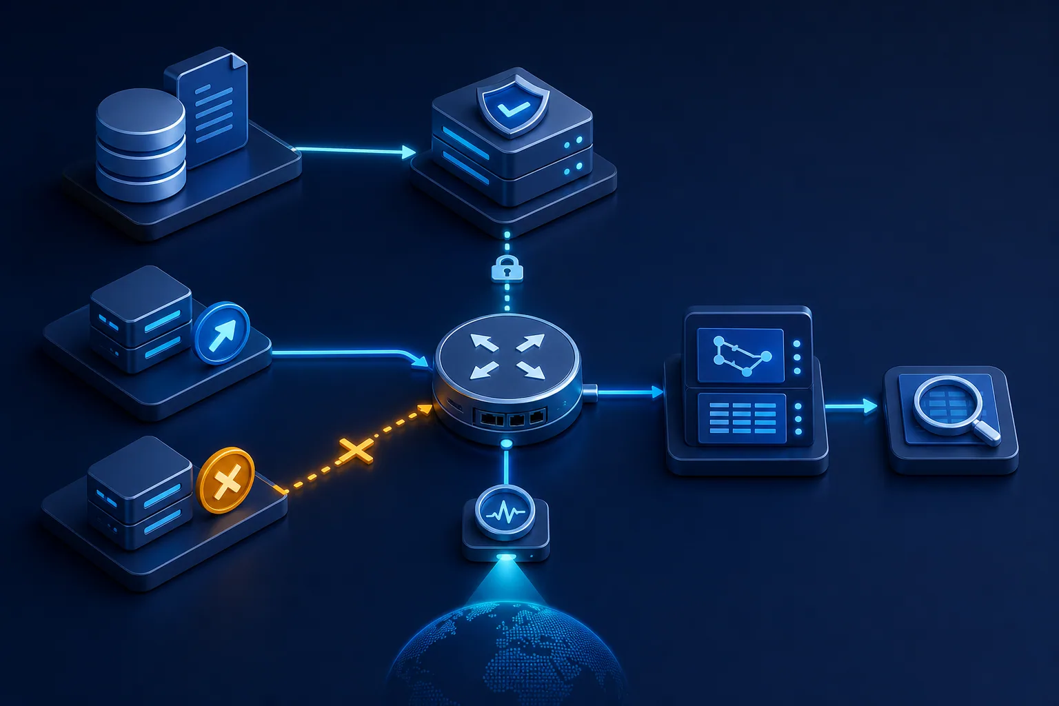 Topology lab RPKI từ repository, RP cache và RTR đến router, BGP peer, RIB/FIB và traffic probe.
