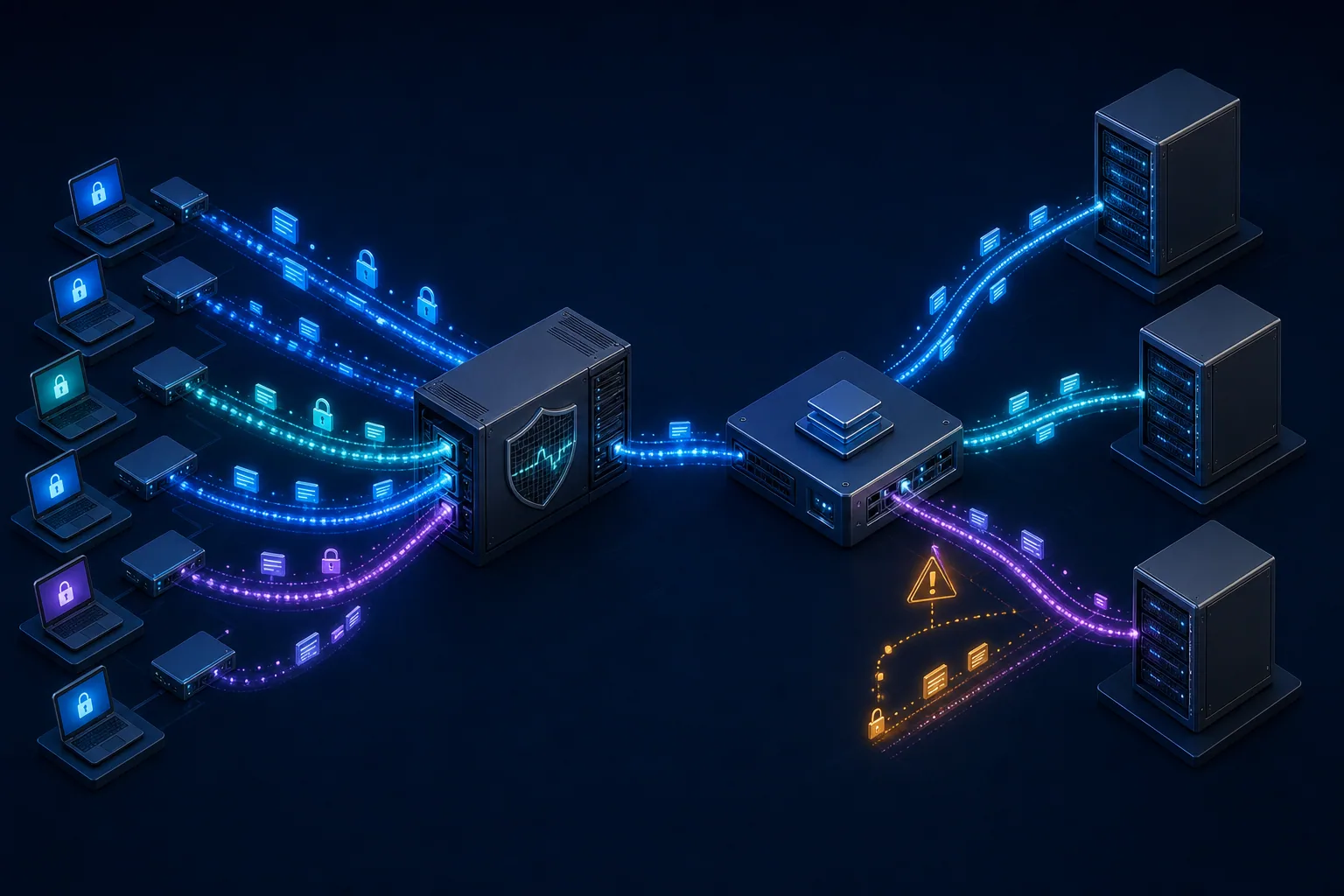 Topology kiểm thử TLS 1.3 gồm client generator, bộ mô phỏng mạng, load balancer và cụm máy chủ