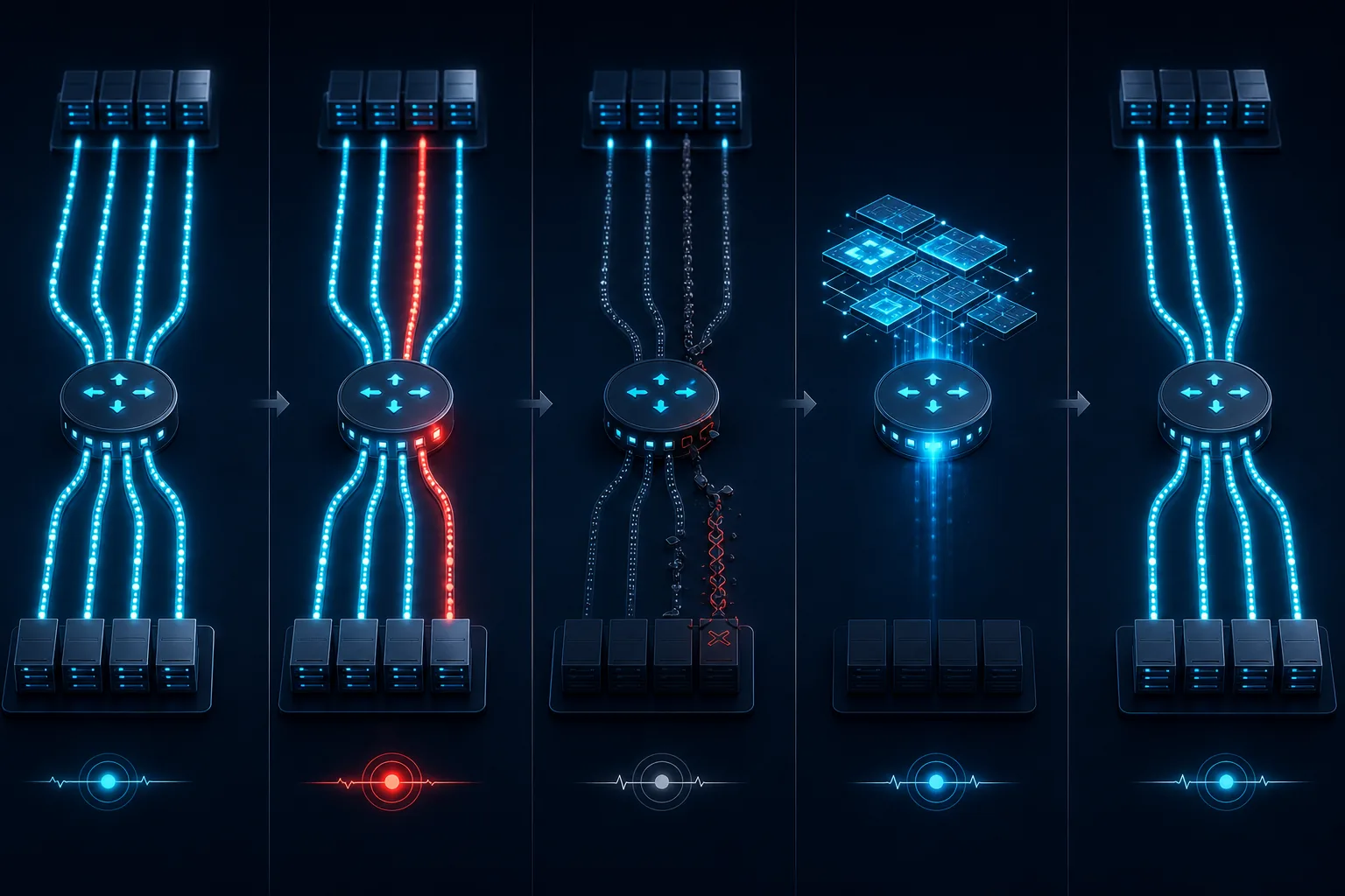 Timeline đo ECMP failover và packet loss theo từng flow