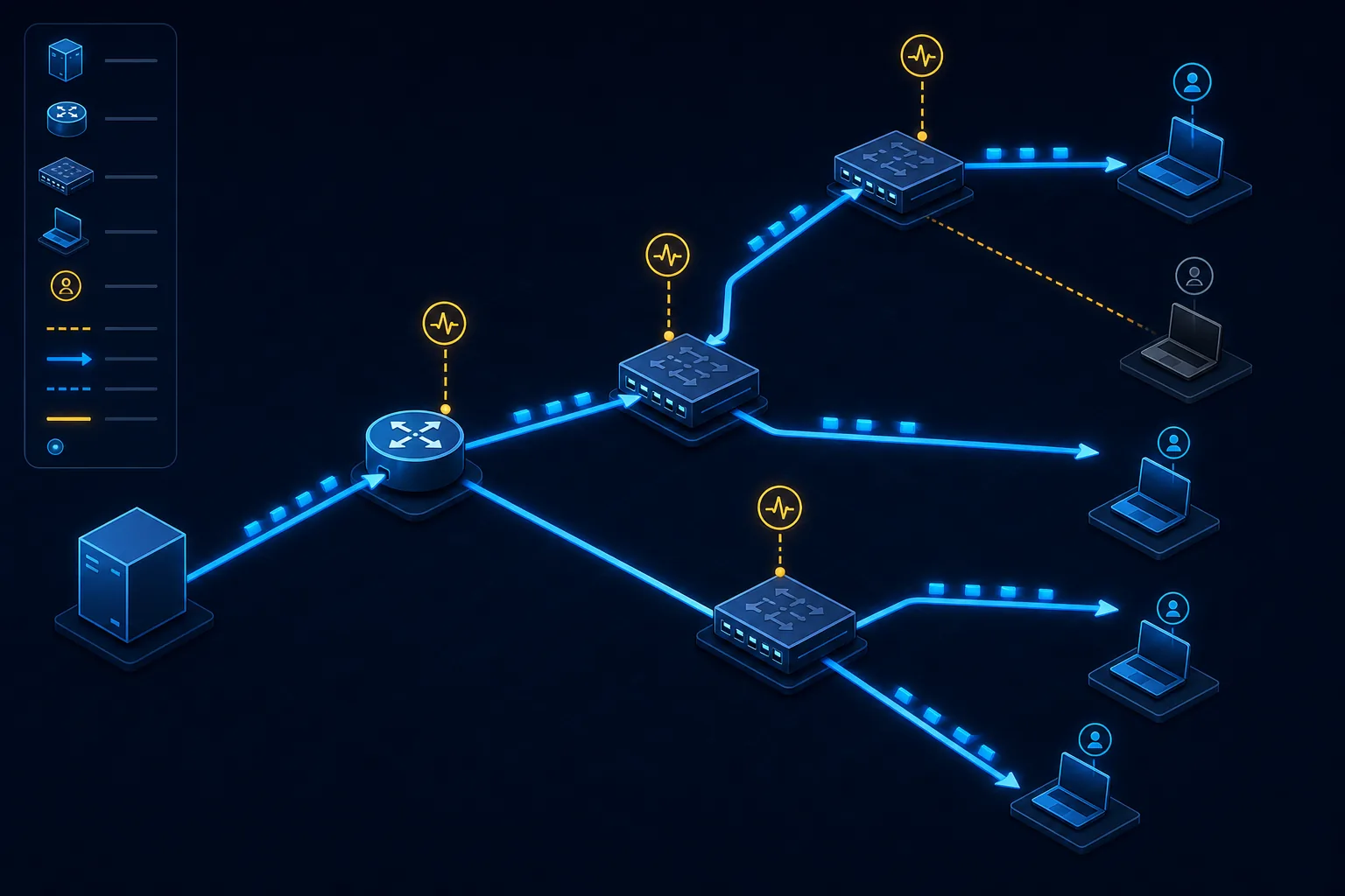 Topology IGMP/MLD với điểm capture và kiểm tra replication.