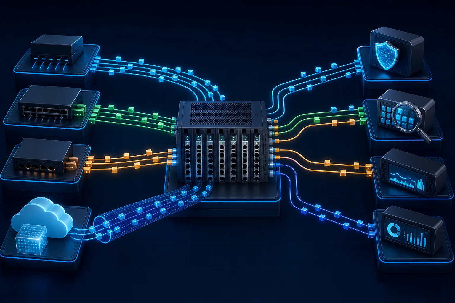 Ma trận source-to-tool trong kiến trúc Network Packet Broker.