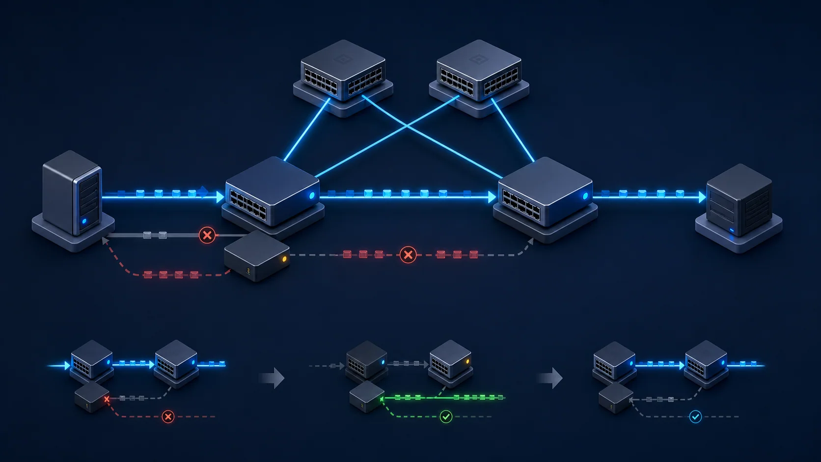 Luồng traffic chuyển qua nhánh EVPN multihoming còn hoạt động và được kiểm tra lại khi failback.