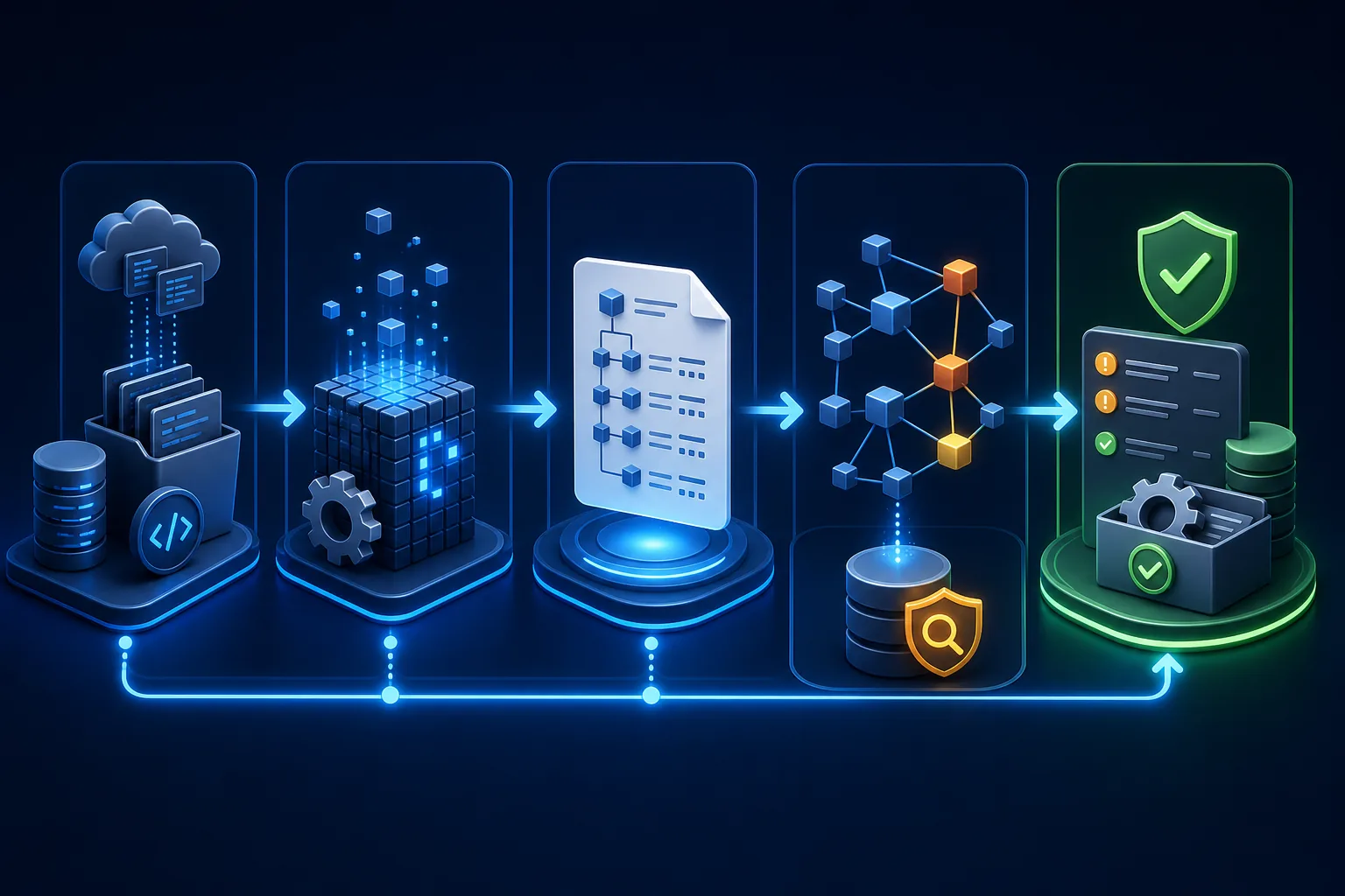 Luồng sử dụng SBOM từ build artifact tới inventory và remediation.
