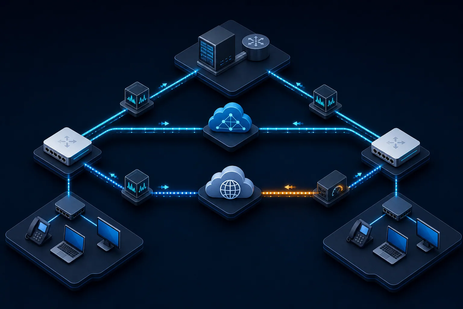 Topology SD-WAN hai underlay với điểm chèn impairment và capture theo cả hai hướng.