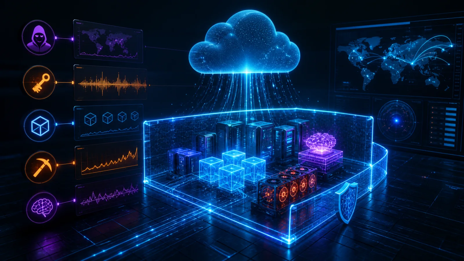 Cloud telemetry phát hiện credential abuse, VM creation burst và AI workload bất thường