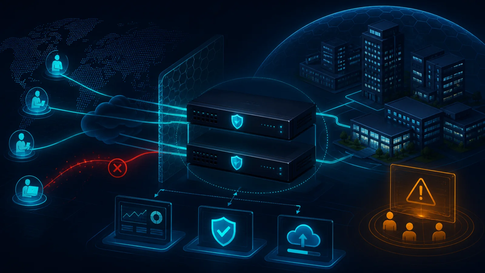 Topology kiểm chứng CVE-2026-20349 với Internet, Cisco ASA hoặc FTD, Remote Access SSL VPN và hệ thống giám sát