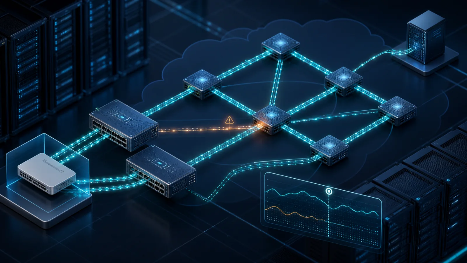 Hai PE EVPN multihoming cùng kết nối một CE, thiết bị tạo tải đo failover và packet loss