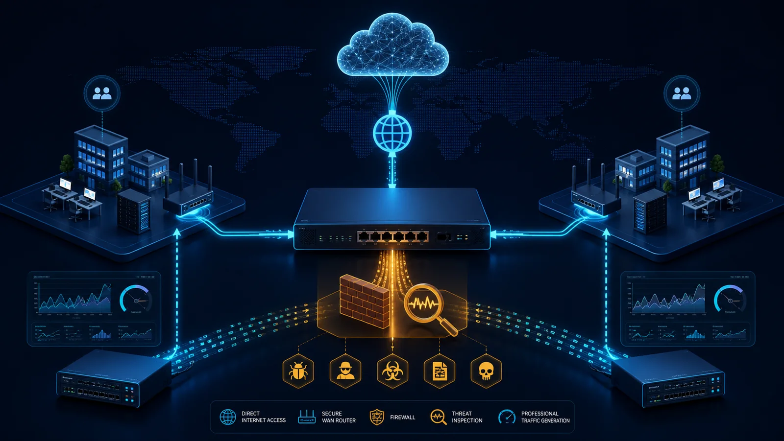 Thiết bị WAN edge chạy Direct Internet Access với security services và traffic generator