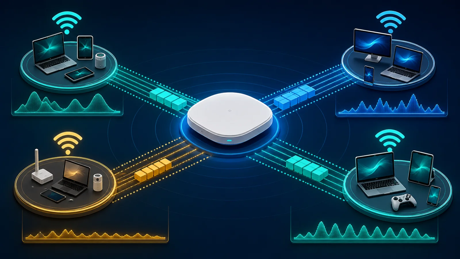 Topology Wi-Fi đa client với điều kiện RF và traffic profile khác nhau