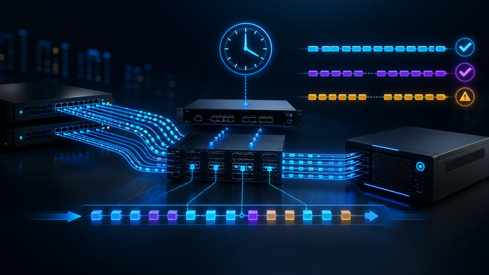 TAP và packet broker chuyển bản sao traffic tới capture appliance với các điểm kiểm chứng timestamp và packet loss
