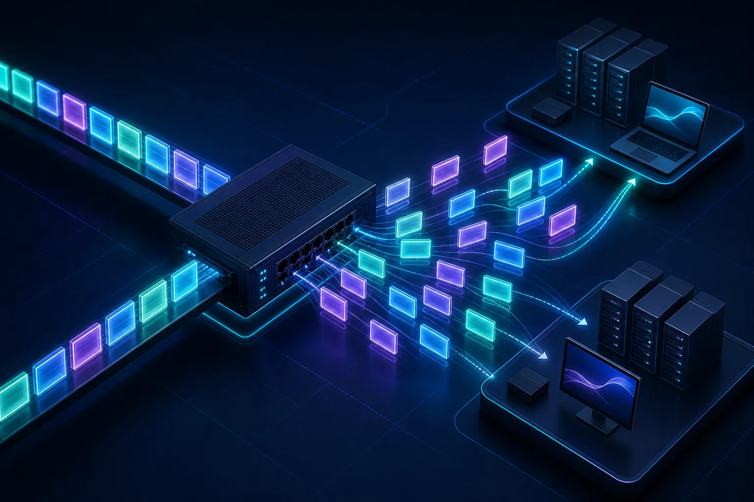 Luồng TCP và QUIC đi qua bộ mô phỏng mạng tạo packet reordering và duplication