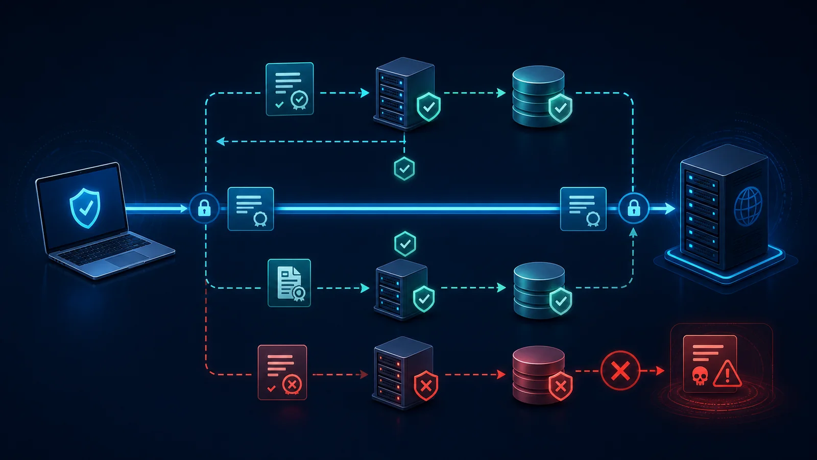 Client xác minh chuỗi chứng thư qua OCSP responder và CRL distribution point
