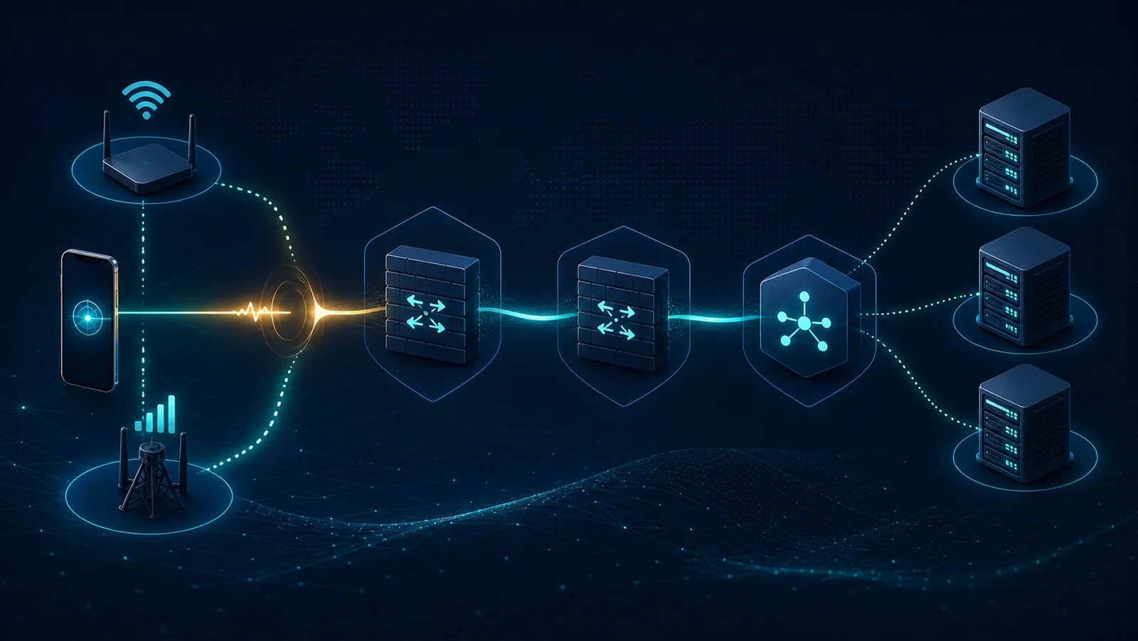 Client QUIC đổi đường mạng qua NAT và load balancer nhưng duy trì connection ID tới backend