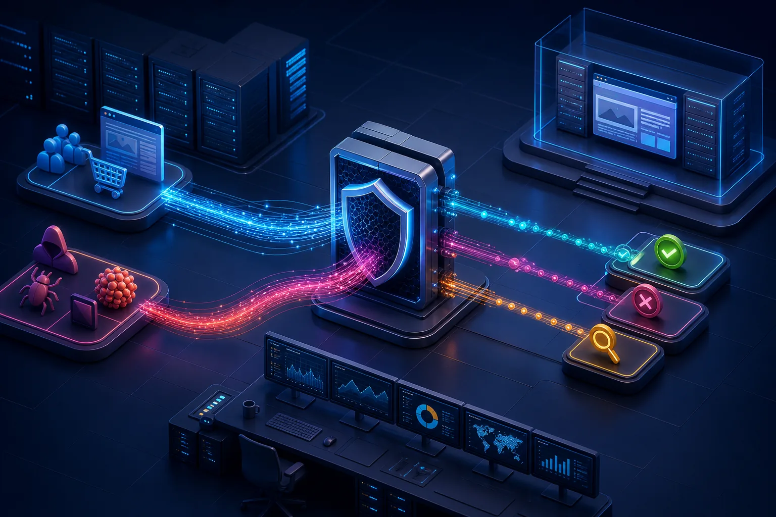 Traffic hợp lệ và mẫu kiểm thử an toàn đi qua WAF tới ứng dụng web