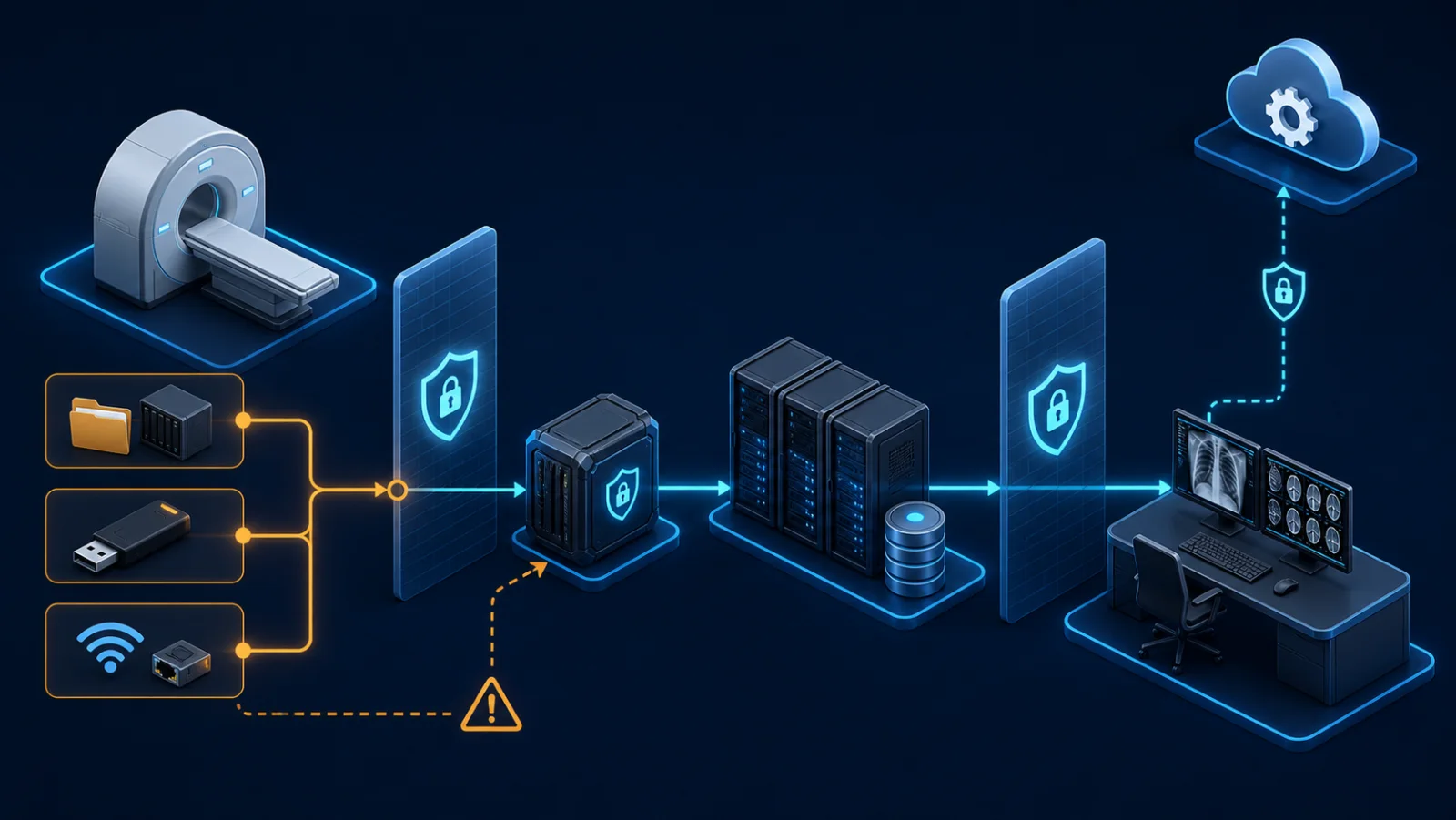 Luồng DICOM tới workstation và các điểm cần kiểm kê exposure