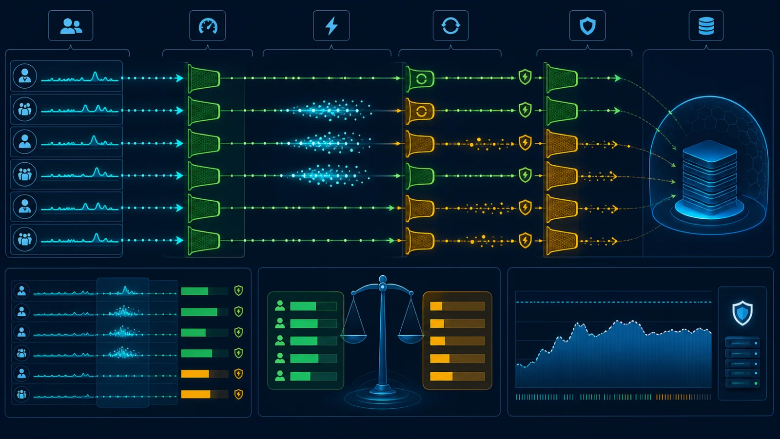 Ma trận kiểm thử rate limiter dưới burst, retry và phân bổ công bằng
