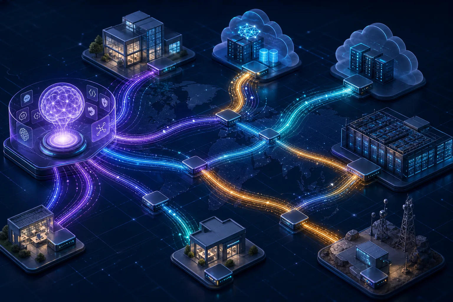 AI agent tạo nhiều luồng API qua các đường SD-WAN giữa branch, cloud và data center