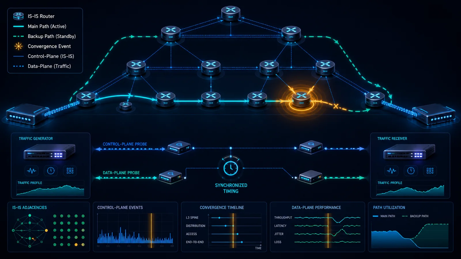 Topology lab IS-IS nhiều mức với điểm đo control plane và data plane