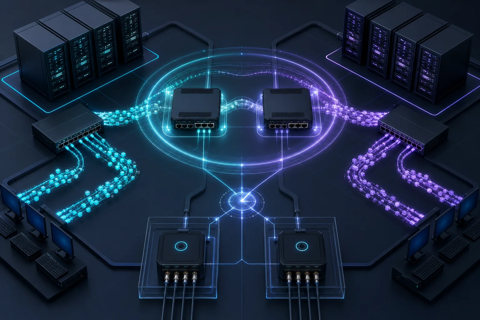 Topology kiểm thử gateway failover với điểm đo ở access và uplink
