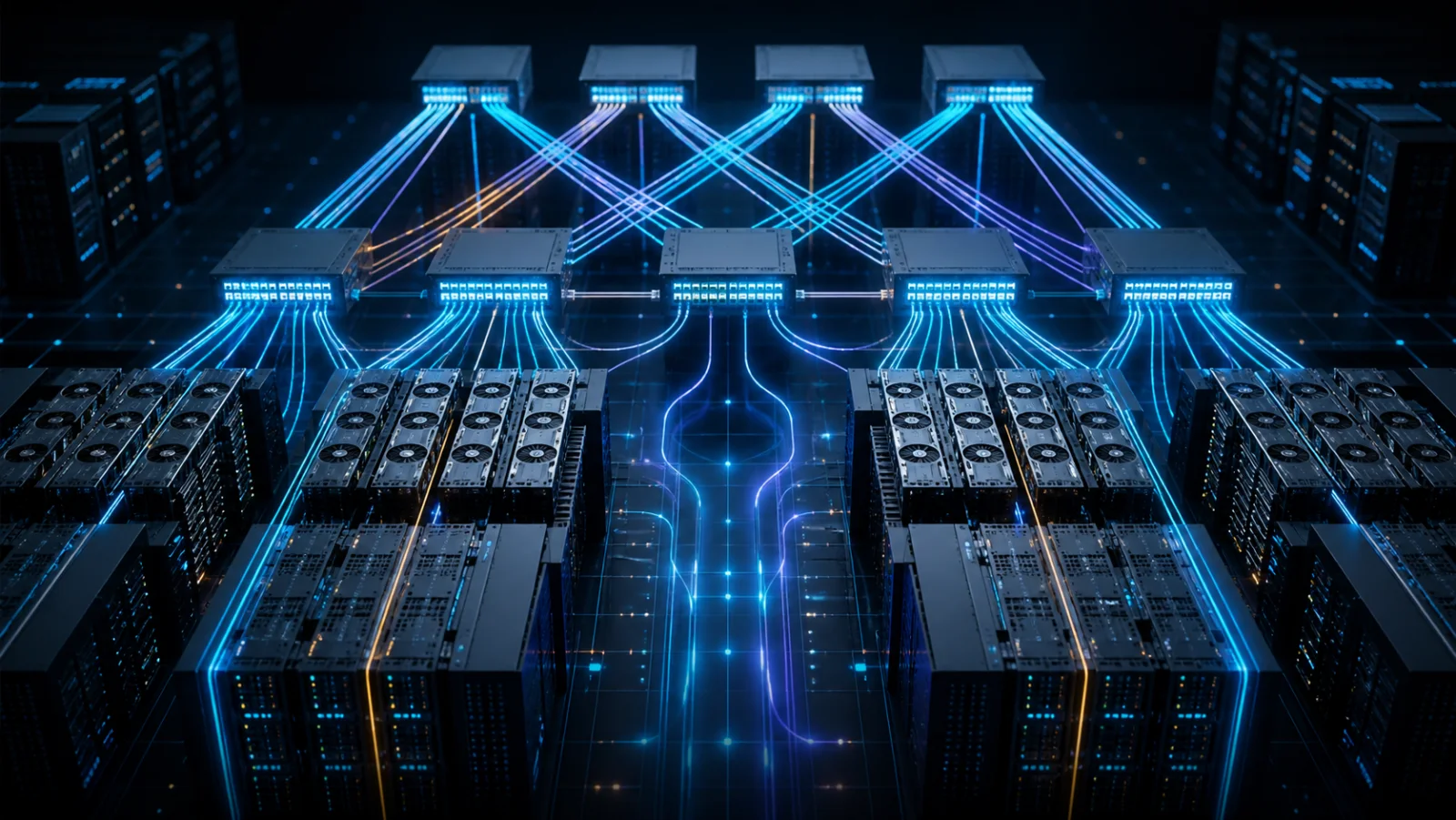 GPU clusters kết nối qua Ethernet fabric với telemetry, congestion control và đường dự phòng