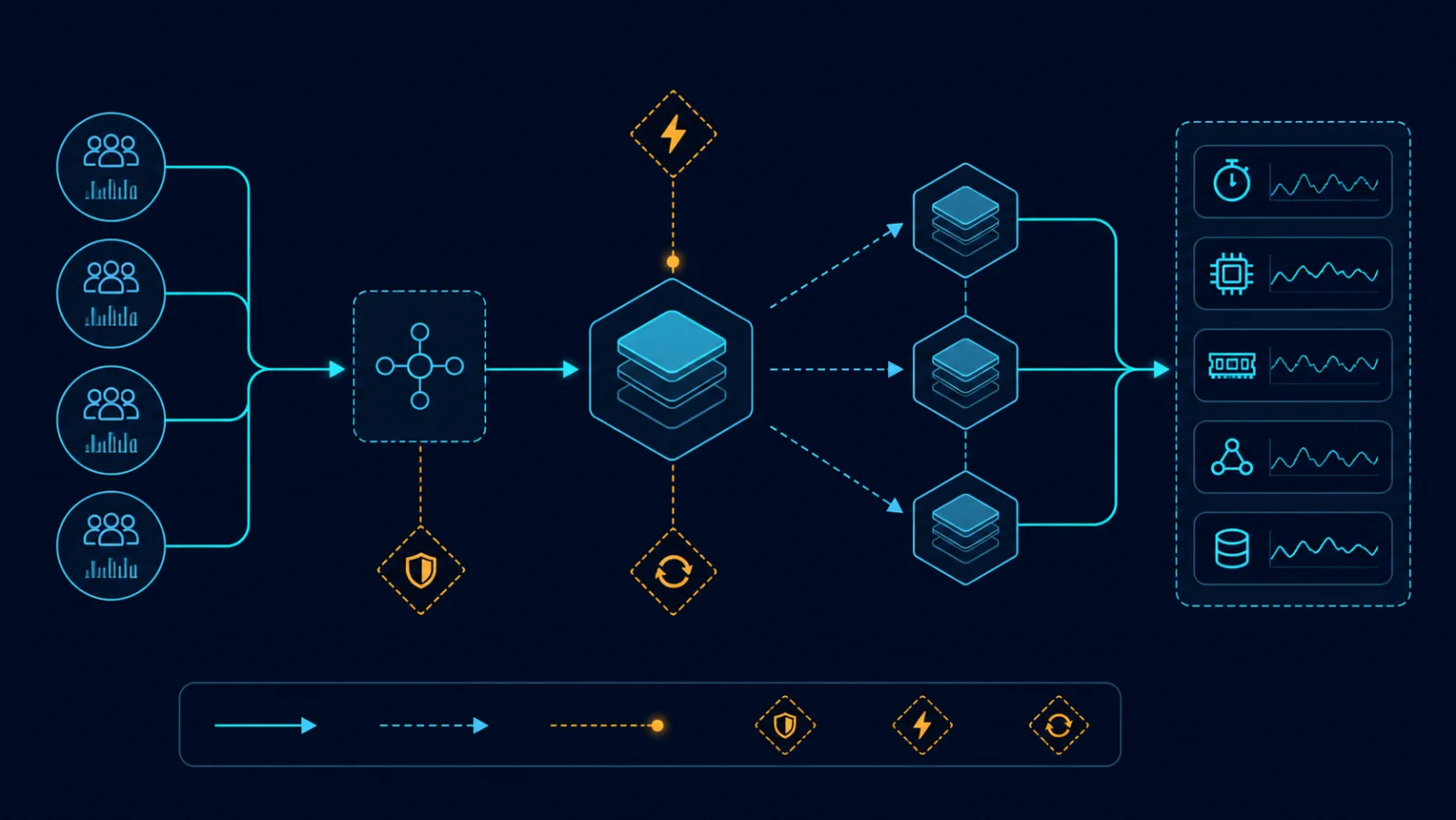 Topology benchmark Redis với các điểm đo latency và failover