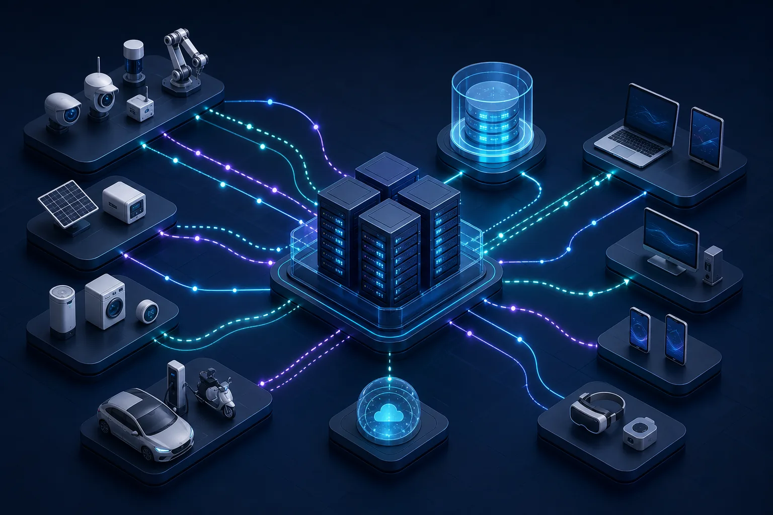 Topology kiểm thử MQTT với client, broker cluster, subscriber và hệ thống telemetry