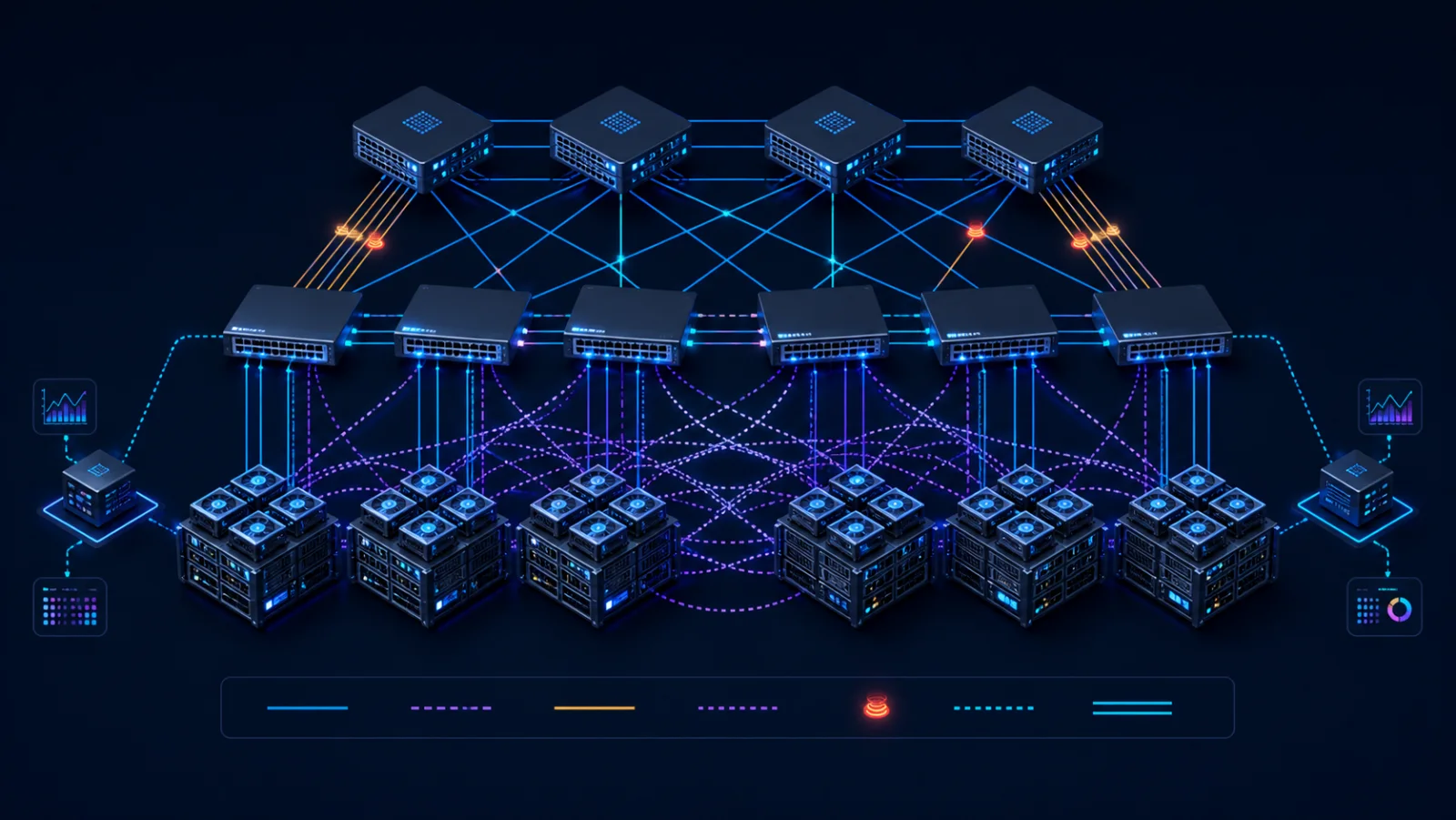 Topology kiểm thử Ethernet AI fabric dưới incast và link failure