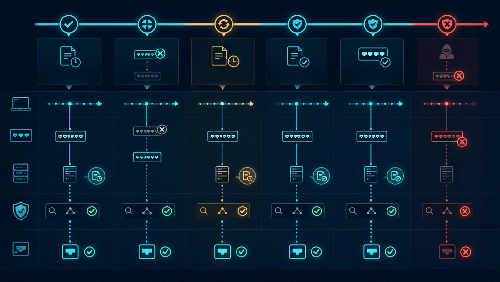 Timeline kiểm thử binding convergence sau failover switch