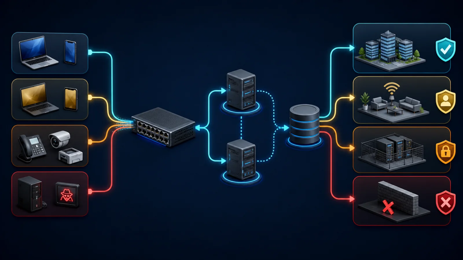 Topology kiểm thử NAC từ xác thực đến thực thi policy