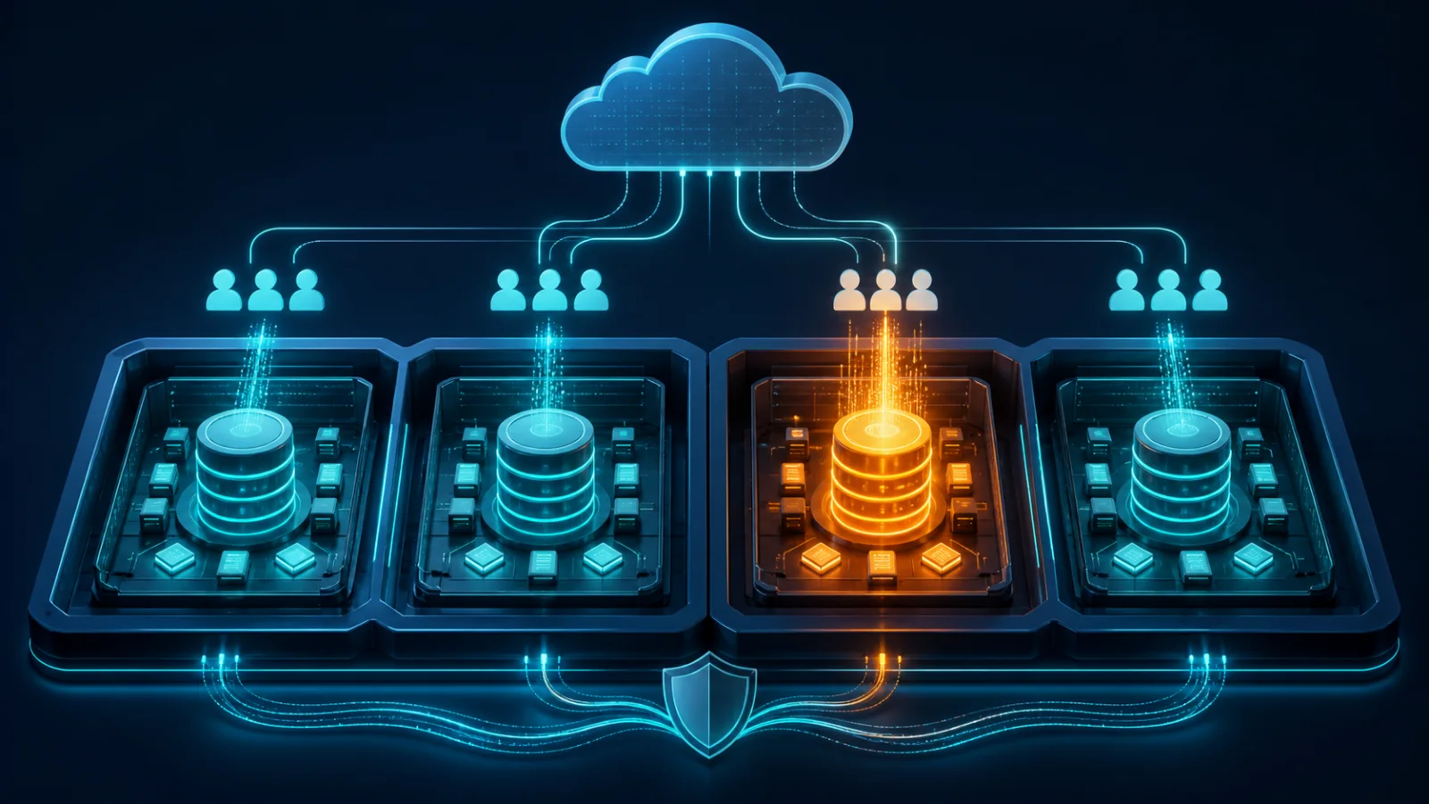Tenant được phân phối vào nhiều shard để giới hạn ảnh hưởng của tải burst và lỗi database