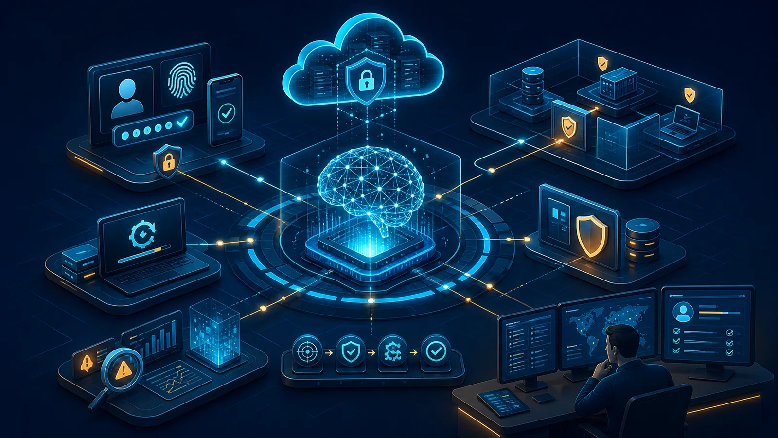 Ma trận security fundamentals gồm danh tính, bản vá, Zero Trust, phát hiện và human review