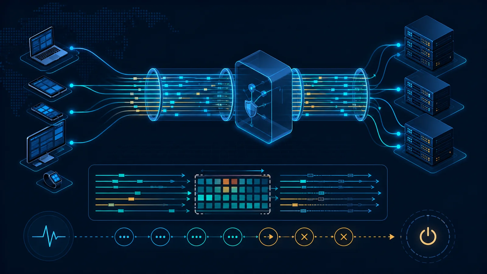 Một kết nối HTTP/2 mang nhiều stream qua client, proxy và origin