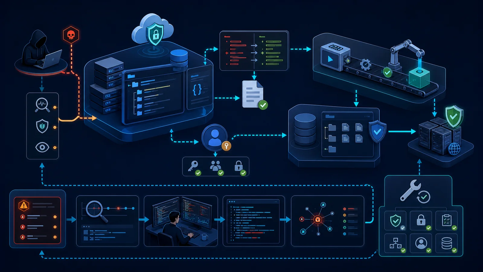 Luồng kiểm tra Gitea từ inventory, diffpatch endpoint tới nâng cấp và log điều tra