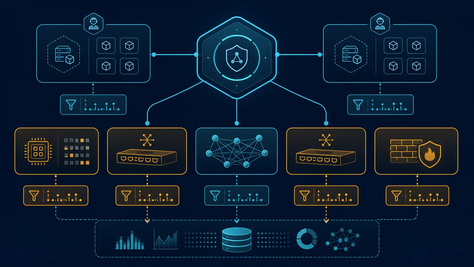 Các điểm thực thi microsegmentation hybrid và luồng thu bằng chứng