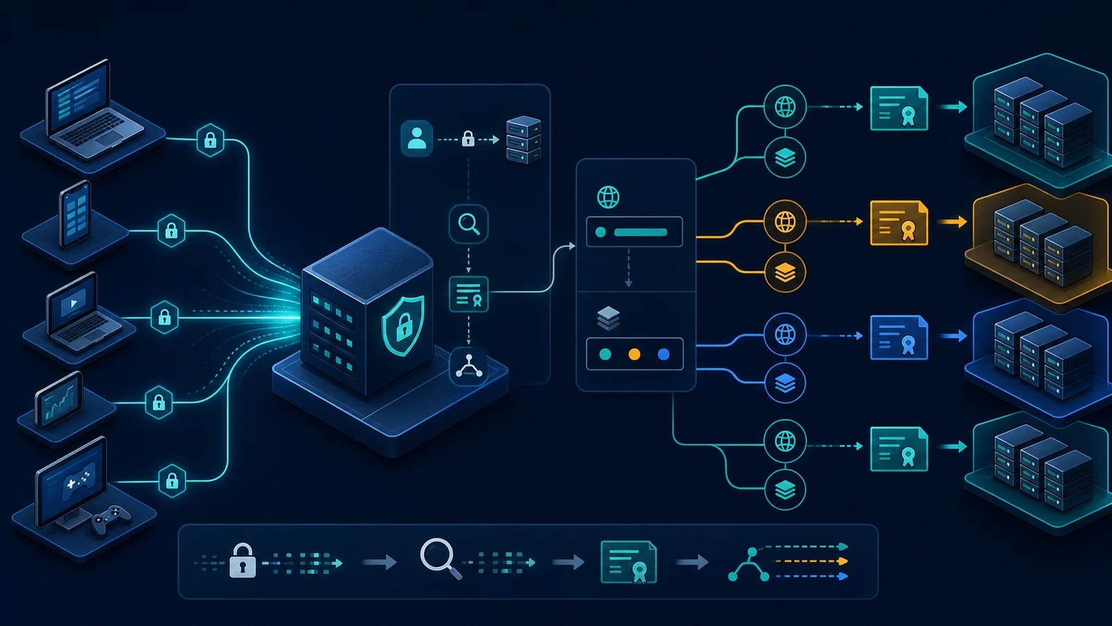 Nhiều TLS client gửi SNI và ALPN qua load balancer tới các backend khác nhau