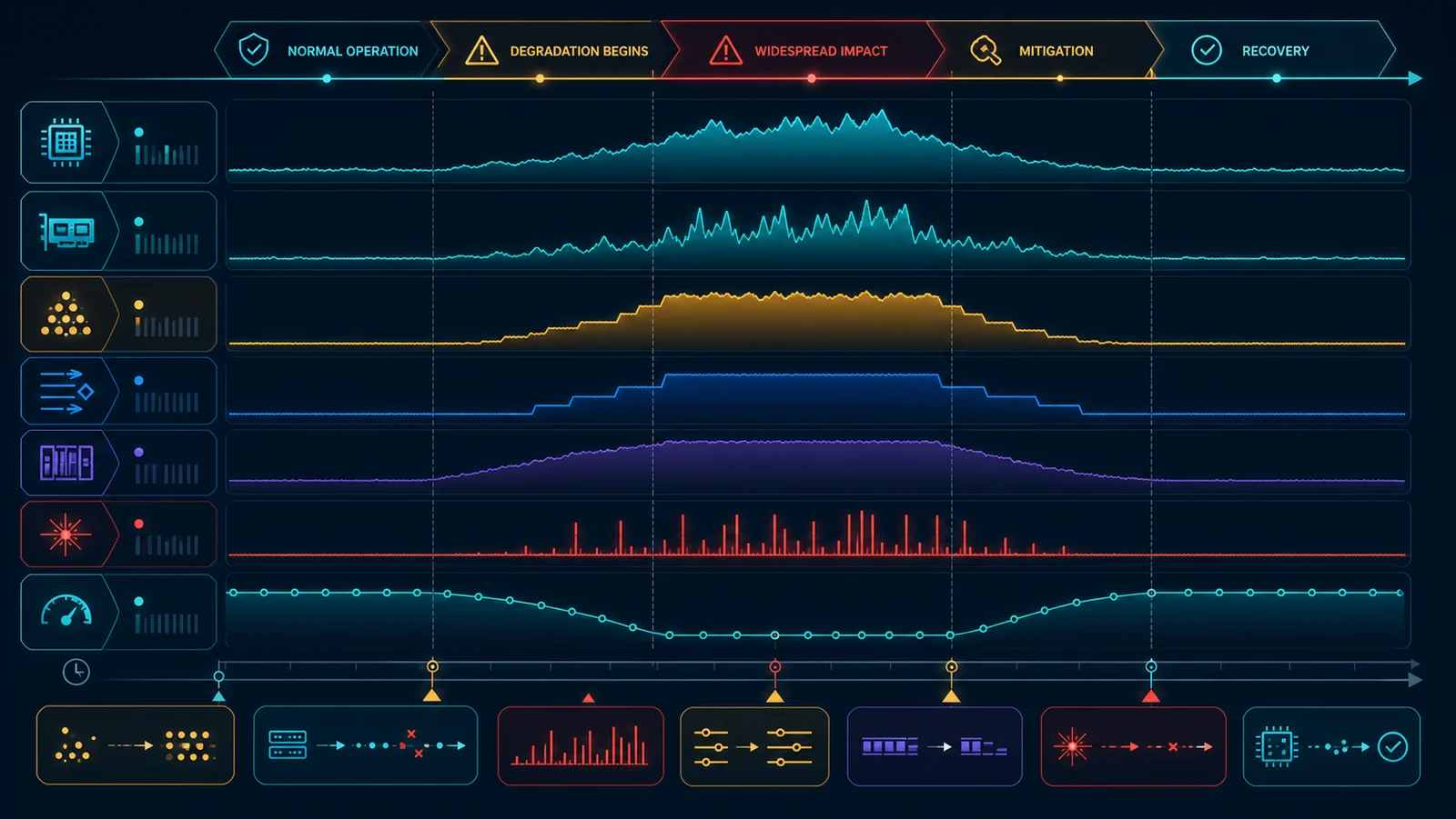 Timeline tương quan AI workload với fabric telemetry