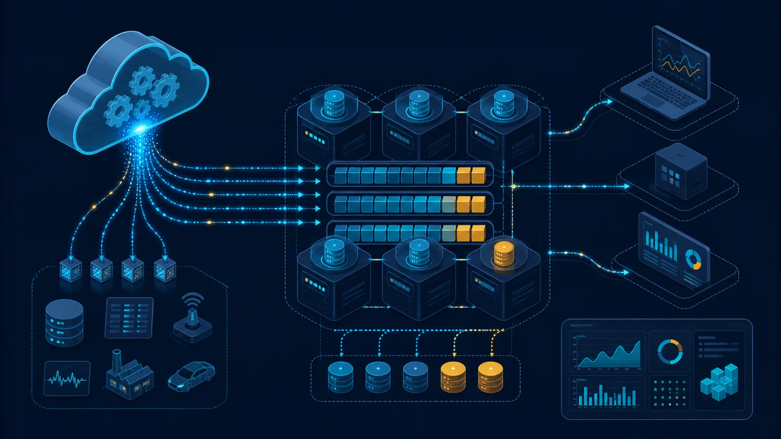 Dataflow synthetic generator phát sự kiện theo QPS vào Google Managed Kafka rồi được consumer và monitoring kiểm tra