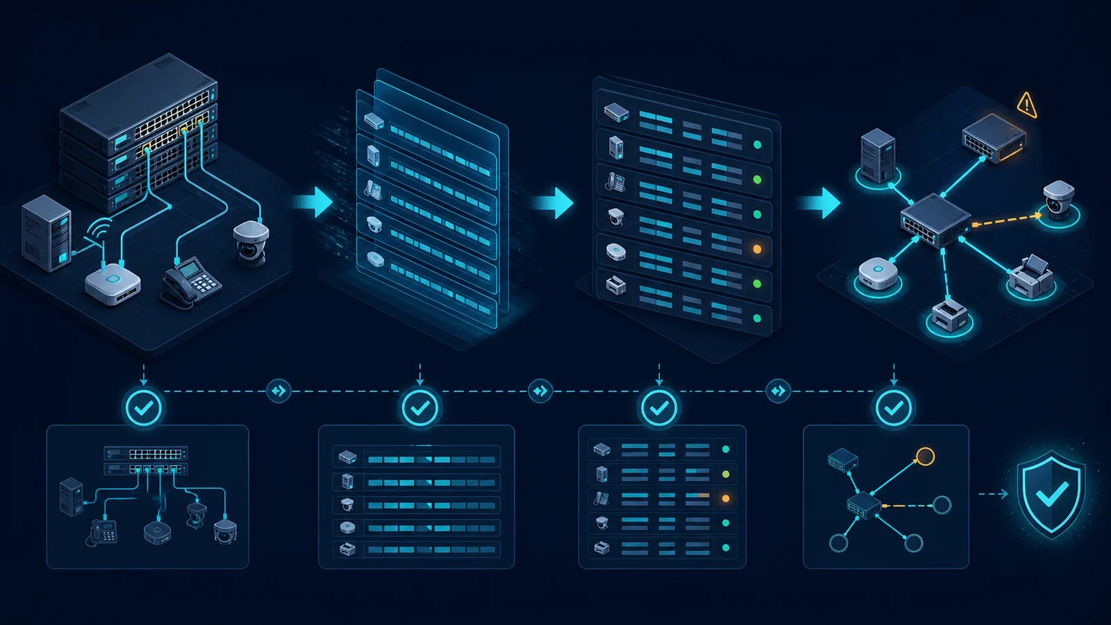 Minh họa: Chuỗi kiểm chứng LLDP từ frame đến inventory topology.