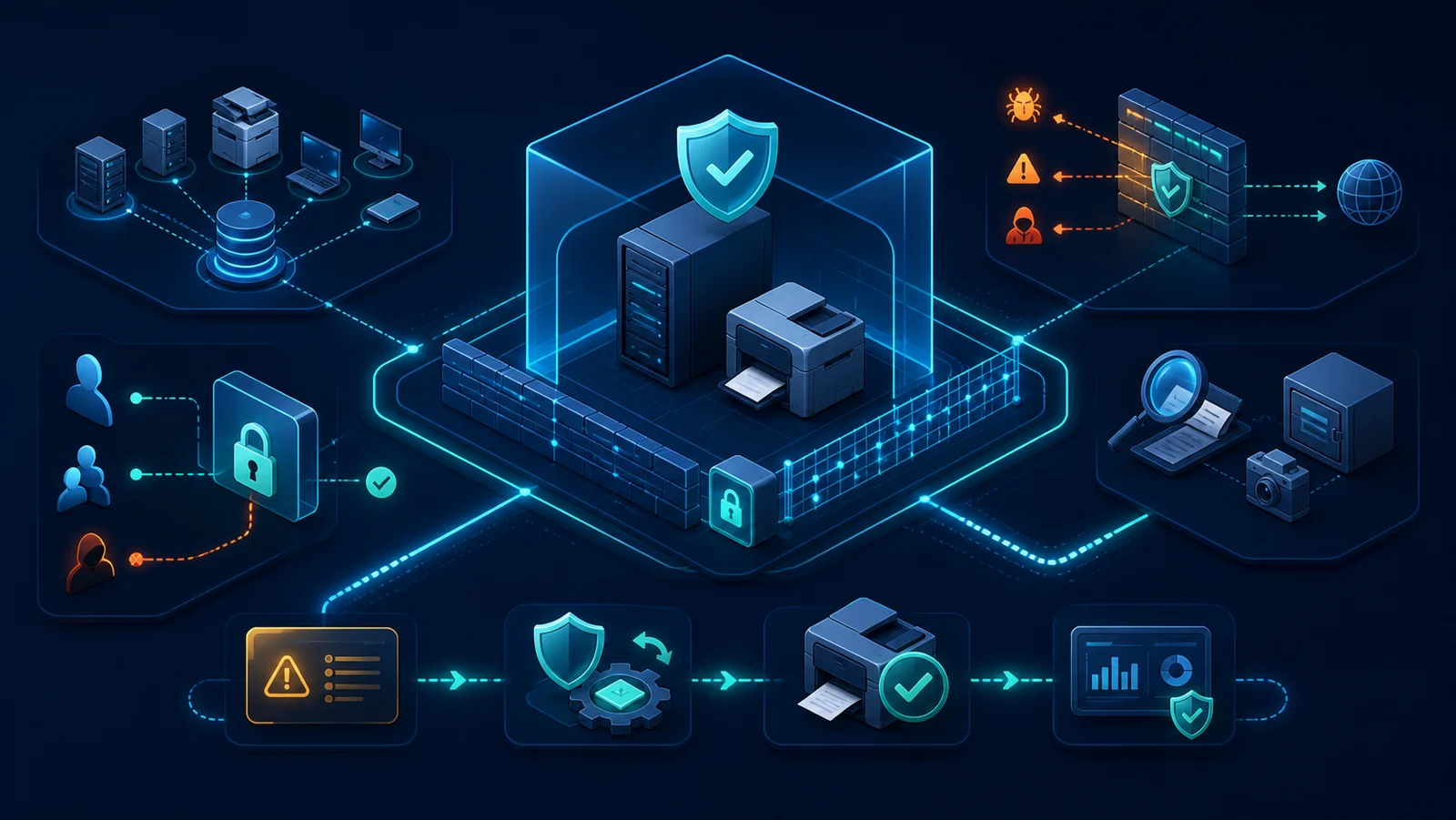 PaperCut Application Server nằm sau firewall với luồng kiểm kê, vá khẩn, threat hunt và validation