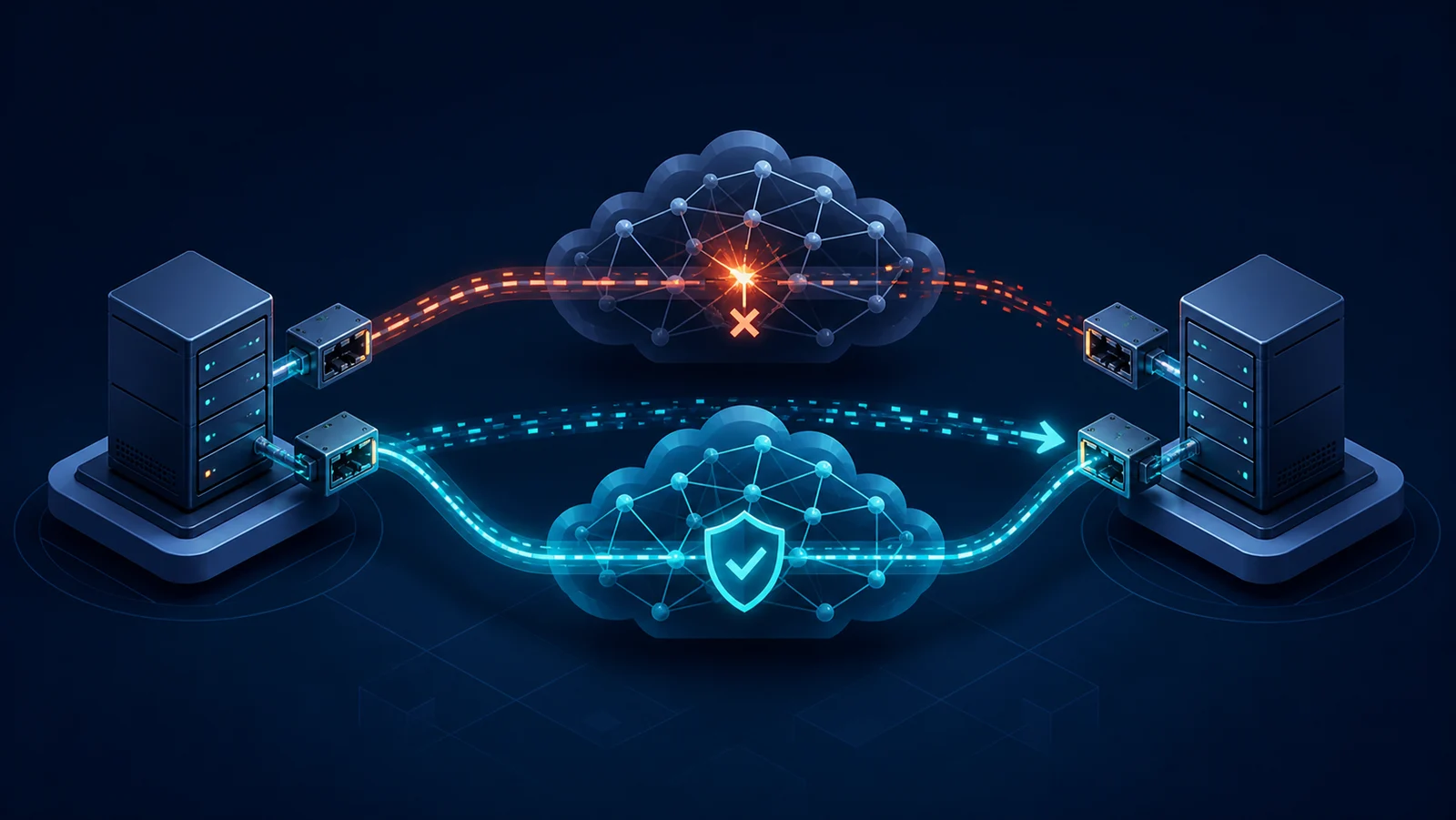 Hai SCTP endpoint có hai địa chỉ mạng với primary path, alternate path và timeline failover
