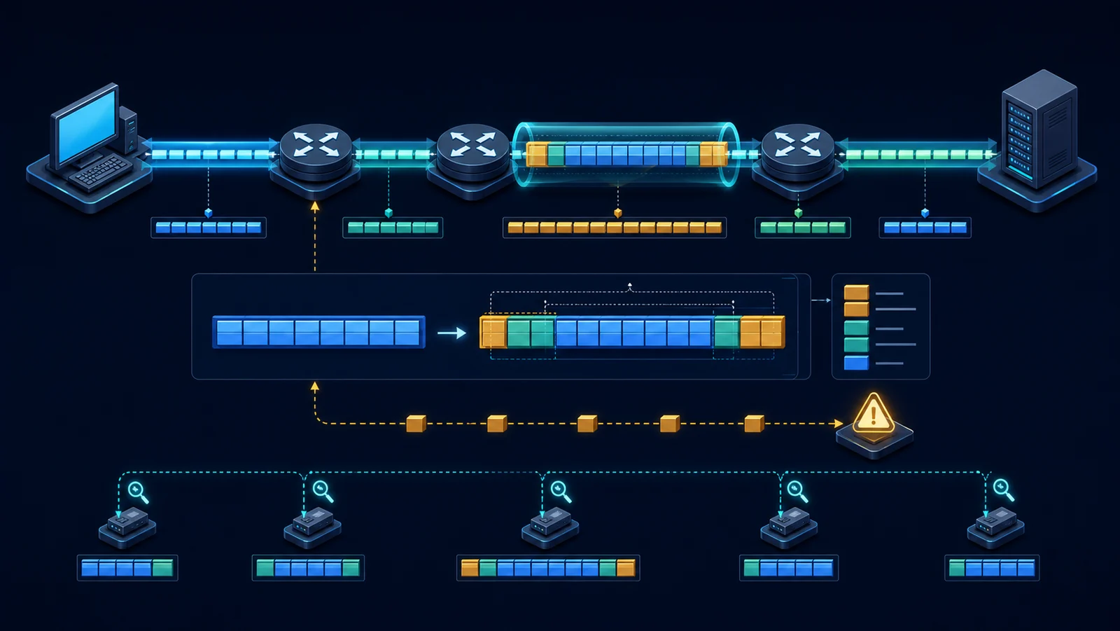 Minh họa: Topology kiểm thử PMTUD và MTU blackhole qua tunnel.