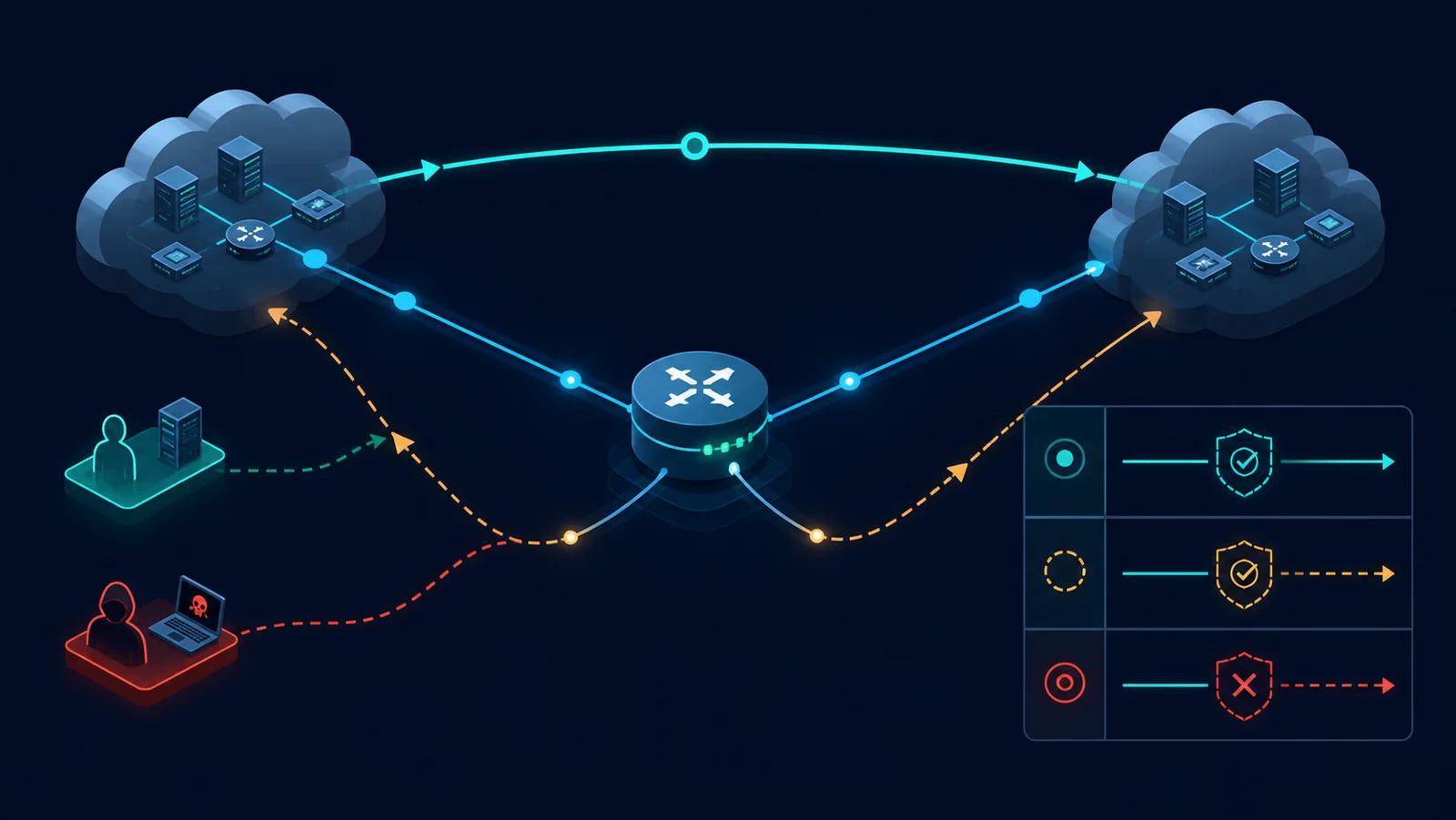 Minh họa: Topology kiểm thử uRPF trong mạng multihoming bất đối xứng.